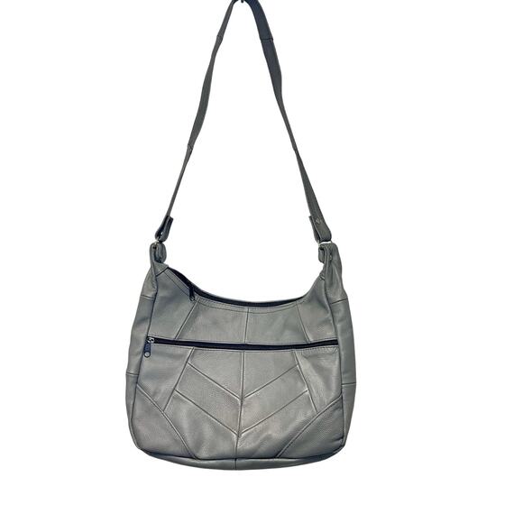 Gray Leather Shoulder Crossbody Bag Made in Mexico 14"x10" - Picture 2 of 10